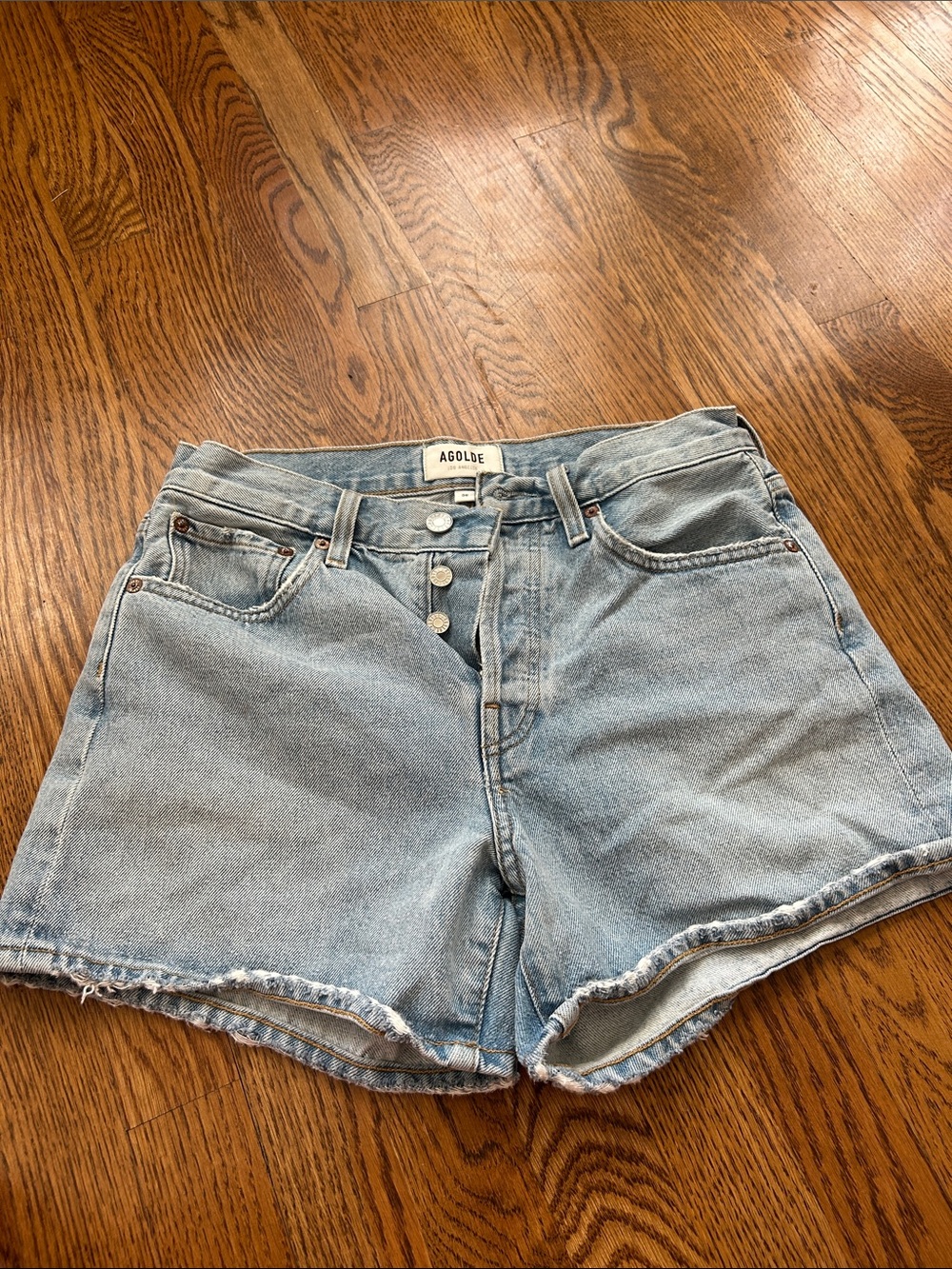 Agolde Light Wash High-Rise Button-Fly Denim Shorts